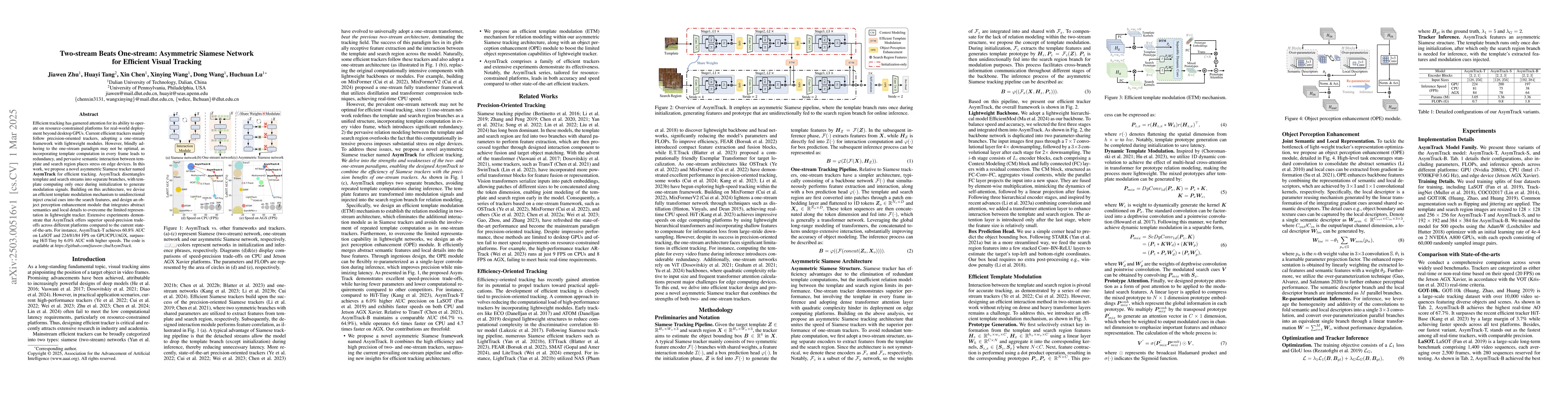 Thumbnail for Two-stream Beats One-stream: Asymmetric Siamese Network for Efficient
  Visual Tracking