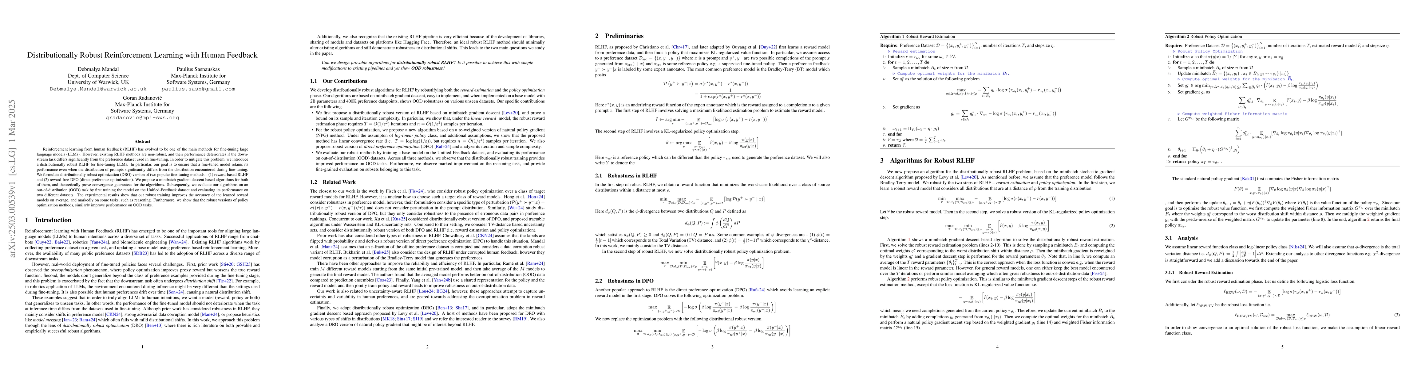 Thumbnail for Distributionally Robust Reinforcement Learning with Human Feedback