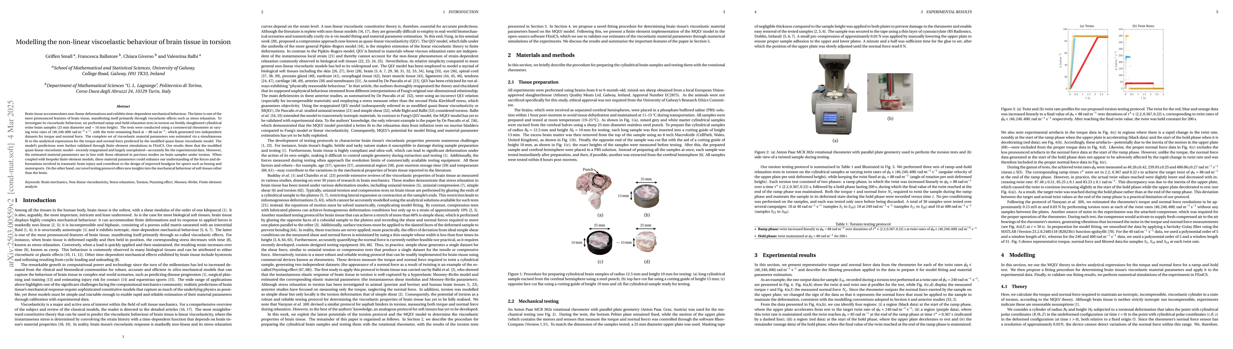 Thumbnail for Modelling the non-linear viscoelastic behaviour of brain tissue in
  torsion