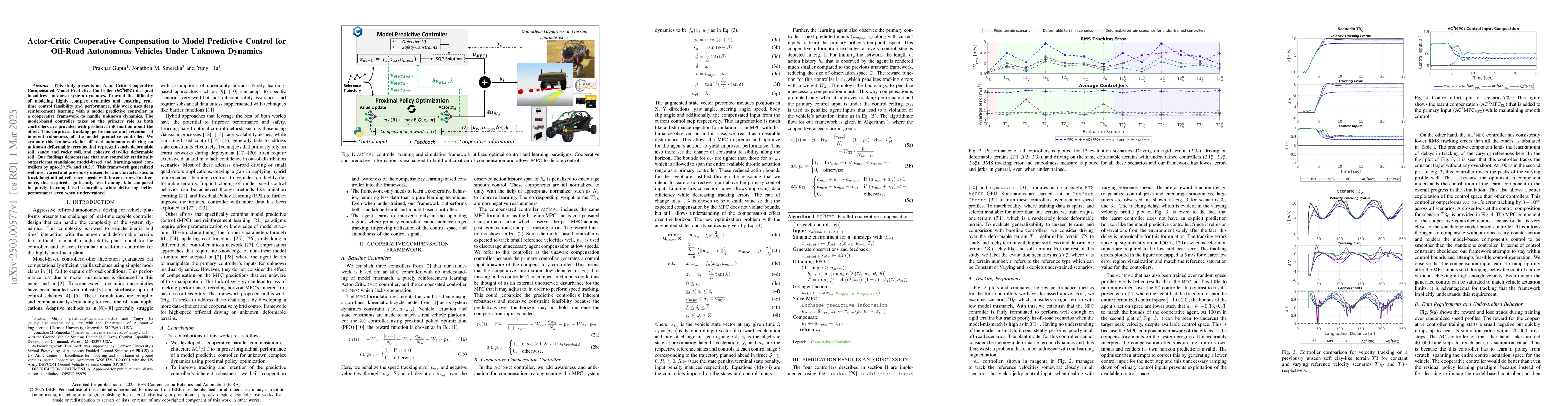 Thumbnail for Actor-Critic Cooperative Compensation to Model Predictive Control for
  Off-Road Autonomous Vehicles Under Unknown Dynamics