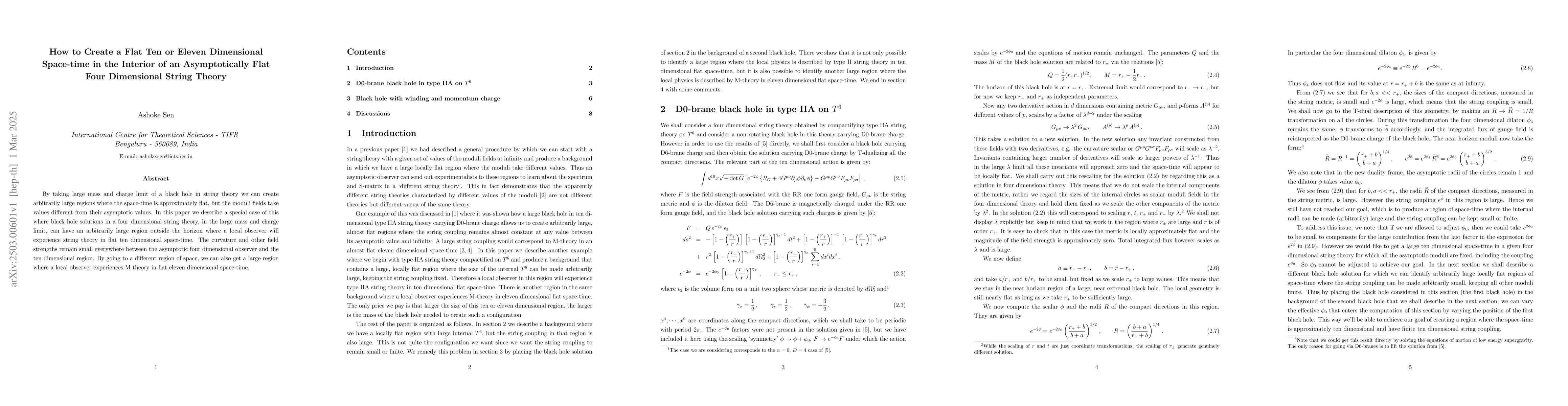 Thumbnail for How to Create a Flat Ten or Eleven Dimensional Space-time in the
  Interior of an Asymptotically Flat Four Dimensional String Theory