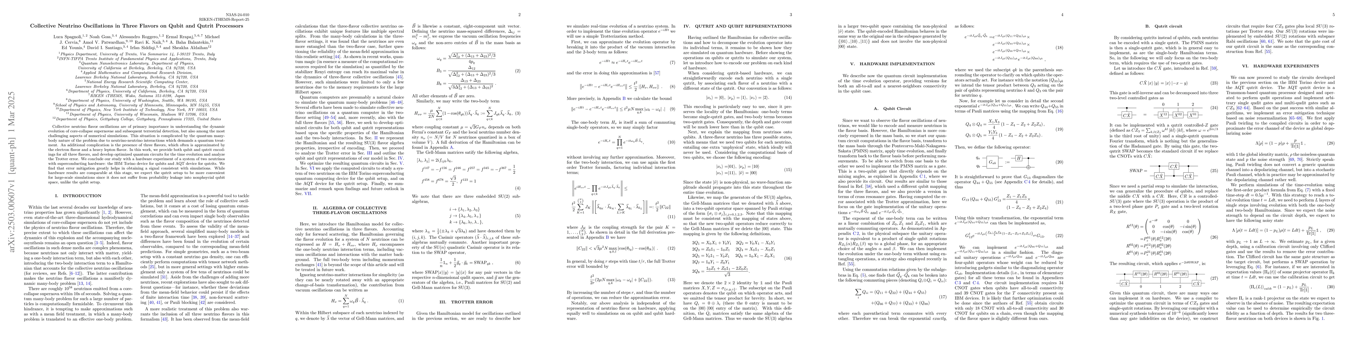 Thumbnail for Collective Neutrino Oscillations in Three Flavors on Qubit and Qutrit
  Processors