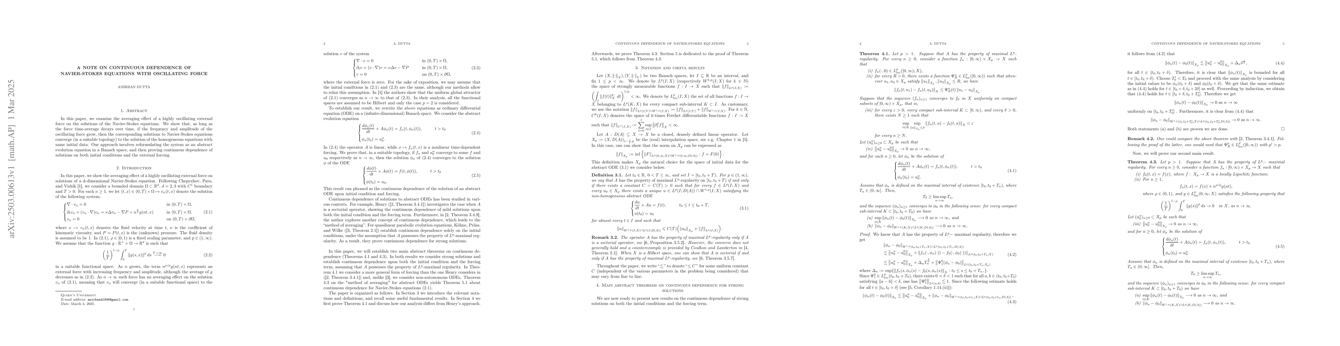 Thumbnail for A Note on Continuous dependence of Navier-Stokes equations with
  oscillating force