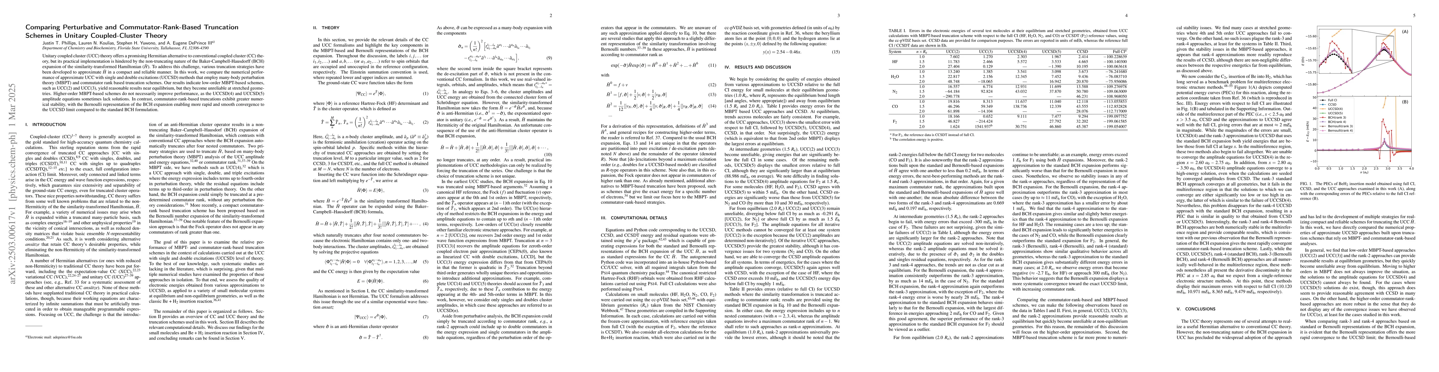 Thumbnail for Comparing Perturbative and Commutator-Rank-Based Truncation Schemes in
  Unitary Coupled-Cluster Theory