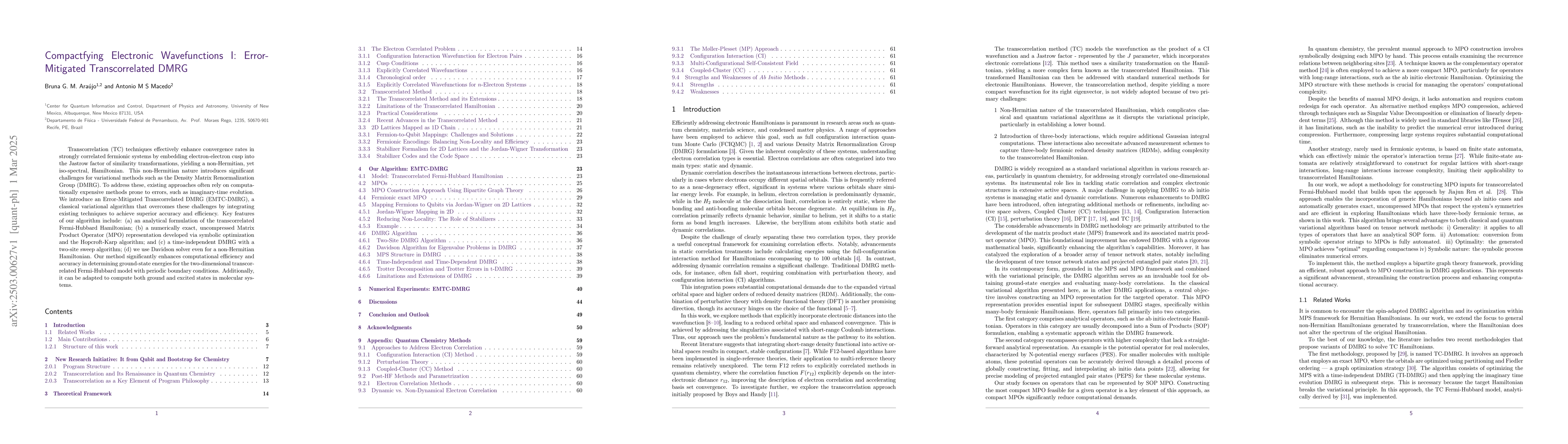 Thumbnail for Compactfying Electronic Wavefunctions I: Error-Mitigated Transcorrelated
  DMRG