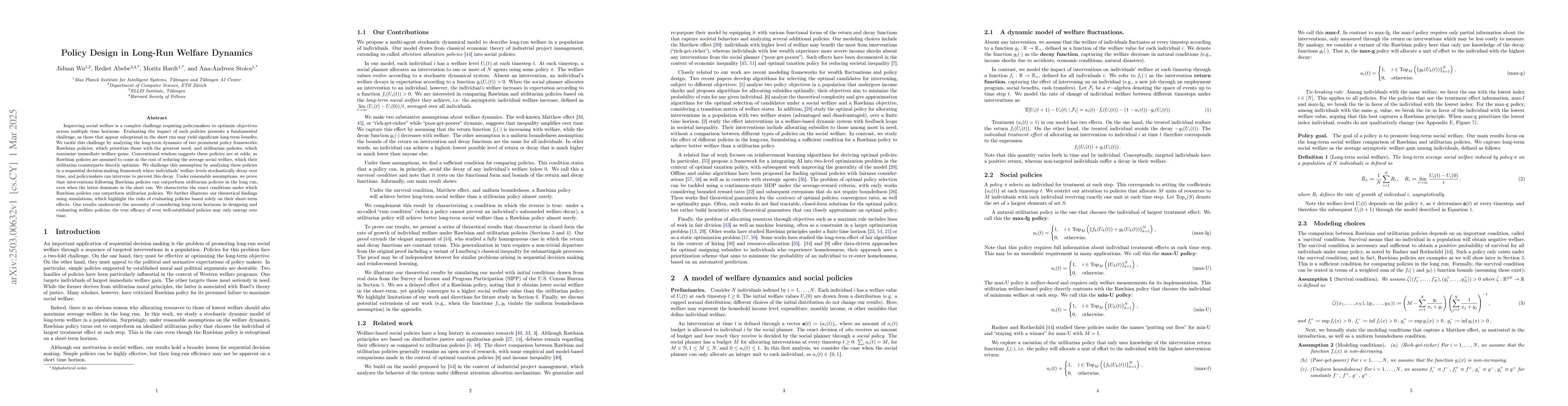 Thumbnail for Policy Design in Long-Run Welfare Dynamics
