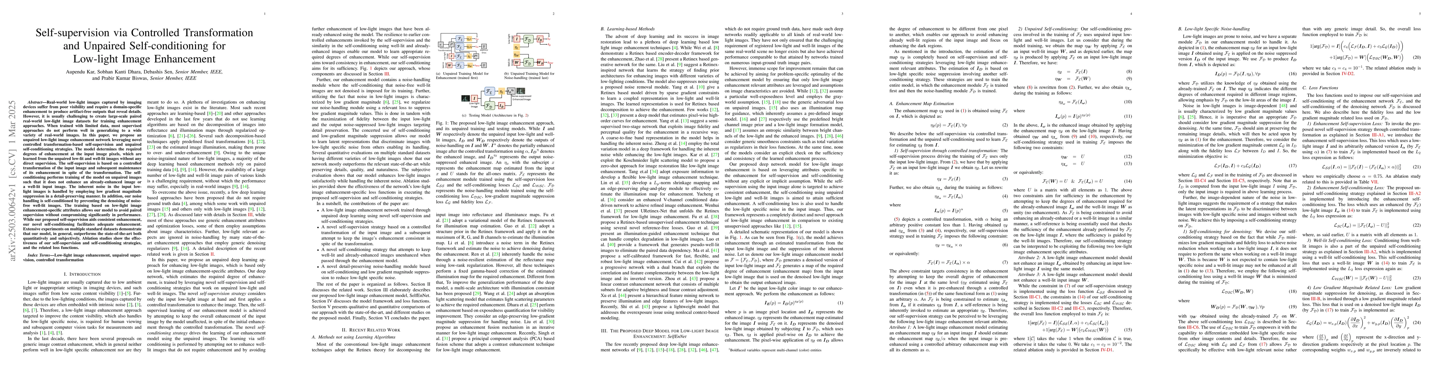 Thumbnail for Self-supervision via Controlled Transformation and Unpaired
  Self-conditioning for Low-light Image Enhancement