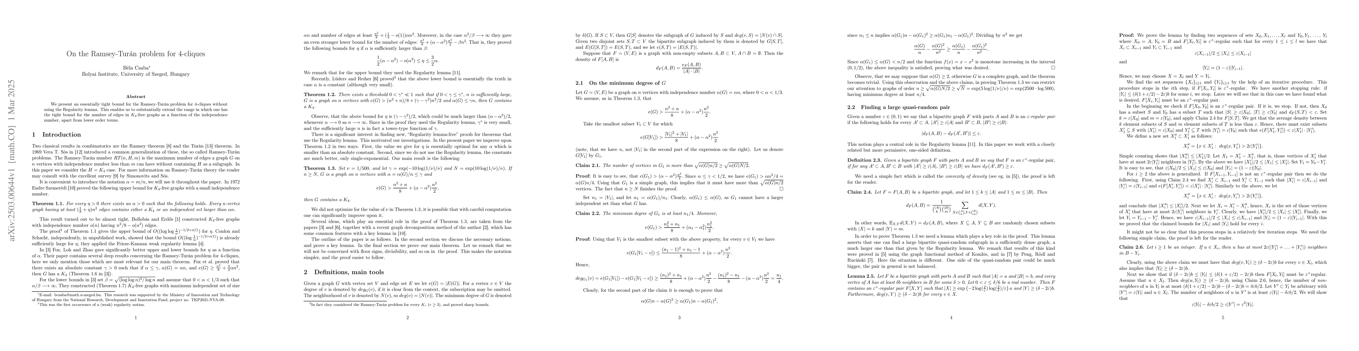 Thumbnail for On the Ramsey-Turán problem for 4-cliques