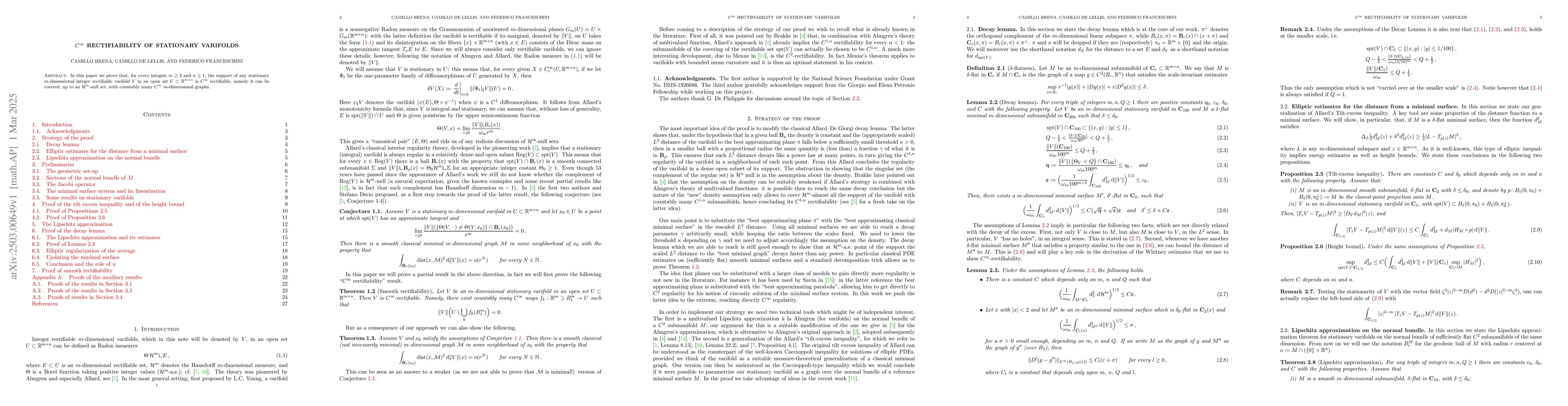 Thumbnail for $C^\infty$ rectifiability of stationary varifolds