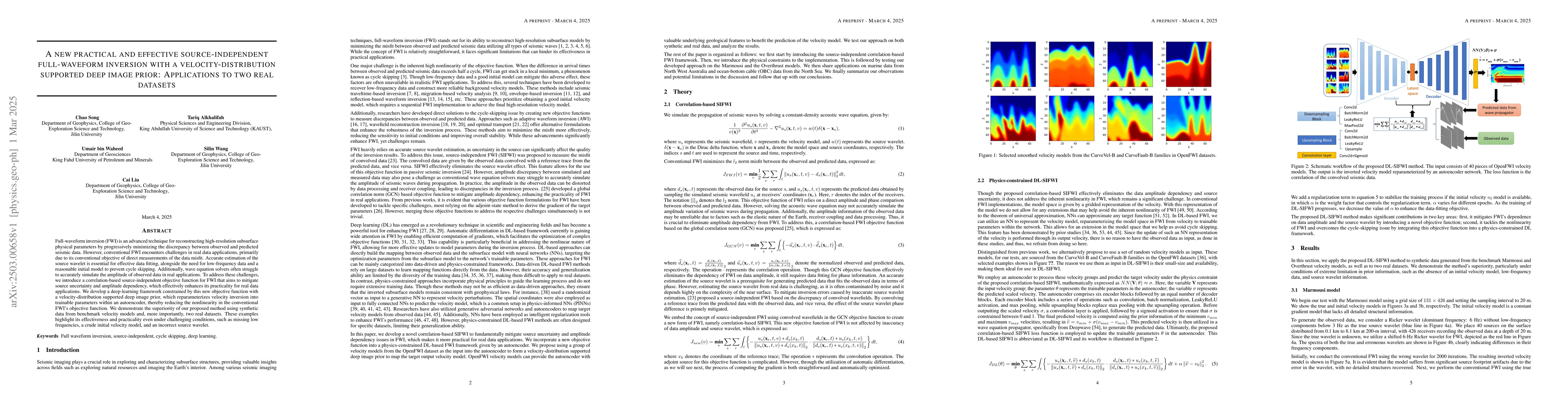 Thumbnail for A new practical and effective source-independent full-waveform inversion
  with a velocity-distribution supported deep image prior: Applications to two
  real datasets