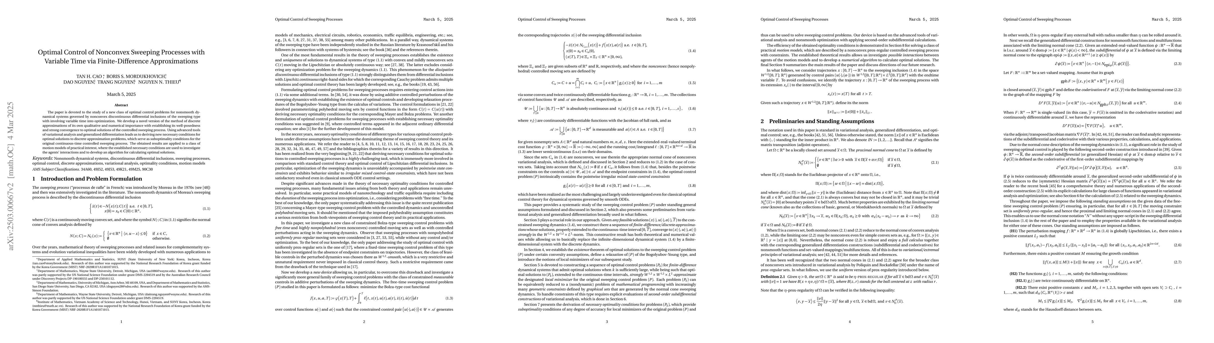 Thumbnail for Optimal Control of Nonconvex Sweeping Processes with Variable Time via
  Finite-Difference Approximations