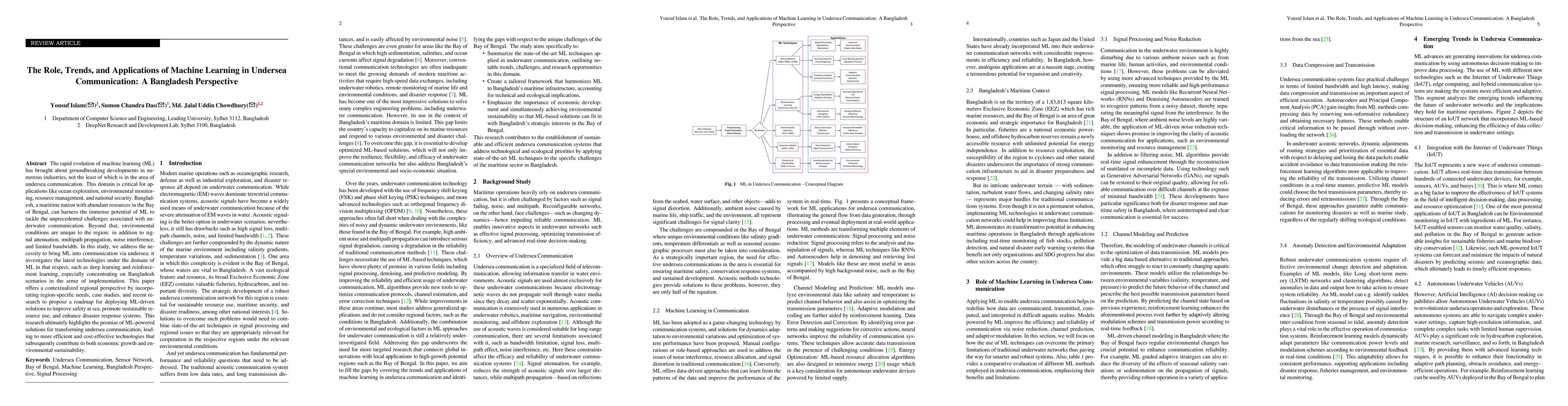 Thumbnail for The Role, Trends, and Applications of Machine Learning in Undersea
  Communication: A Bangladesh Perspective