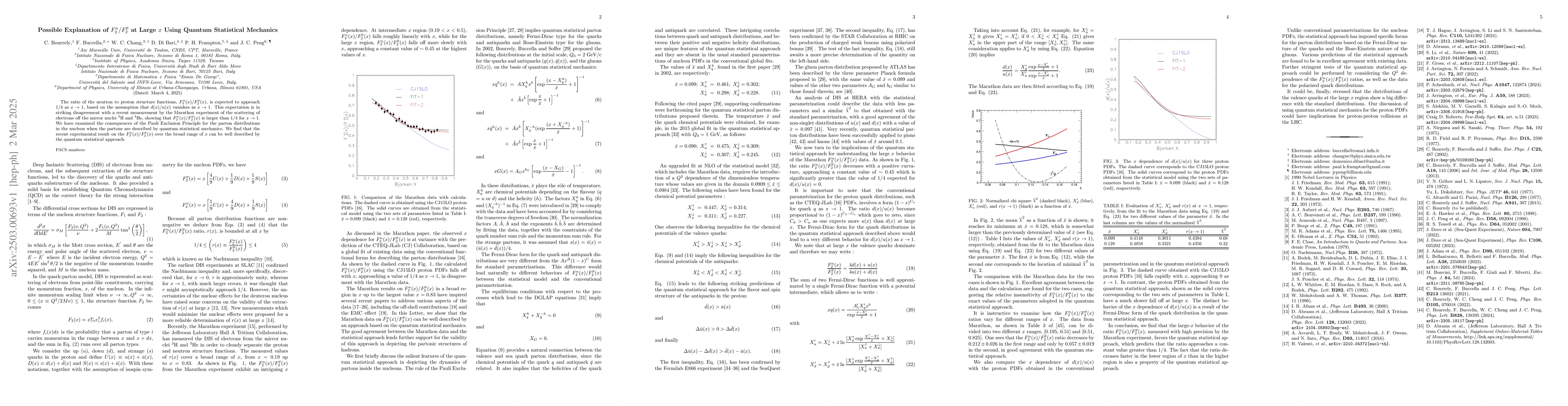 Thumbnail for Possible Explanation of $F_2^n/F_2^p$ at Large $x$ Using Quantum
  Statistical Mechanics