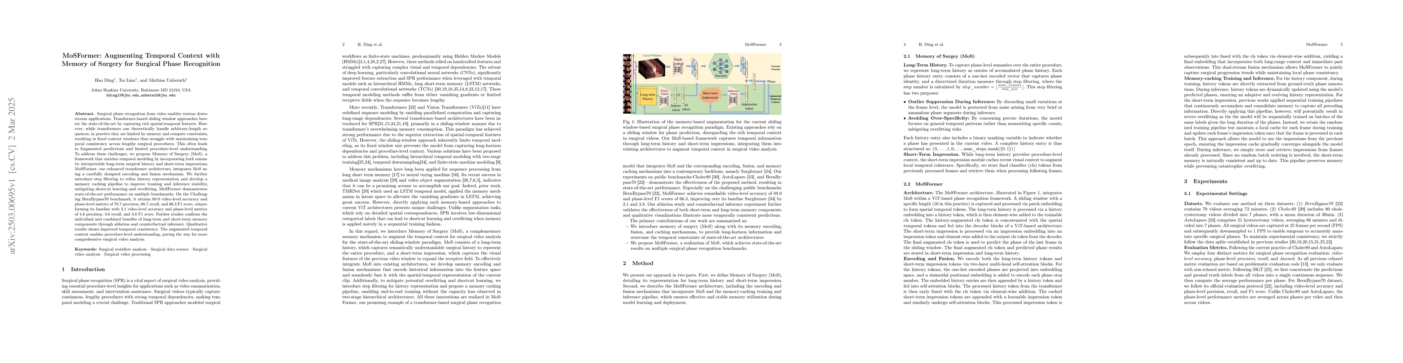 Thumbnail for MoSFormer: Augmenting Temporal Context with Memory of Surgery for
  Surgical Phase Recognition