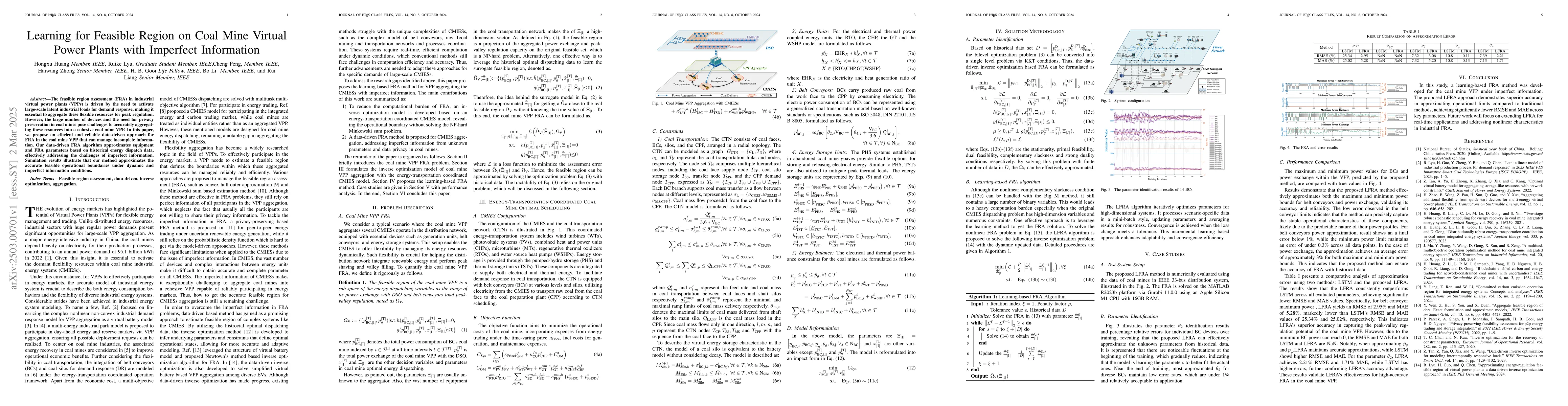 Thumbnail for Learning for Feasible Region on Coal Mine Virtual Power Plants with
  Imperfect Information