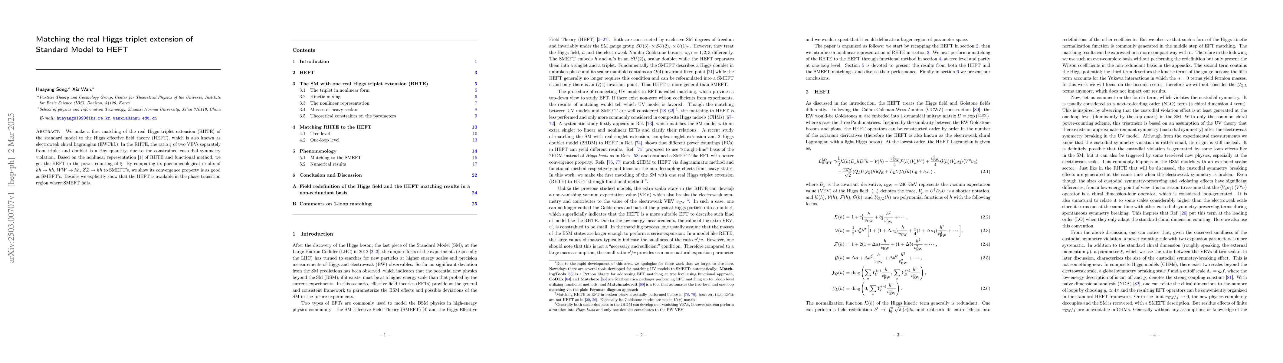 Thumbnail for Matching the real Higgs triplet extension of Standard Model to HEFT