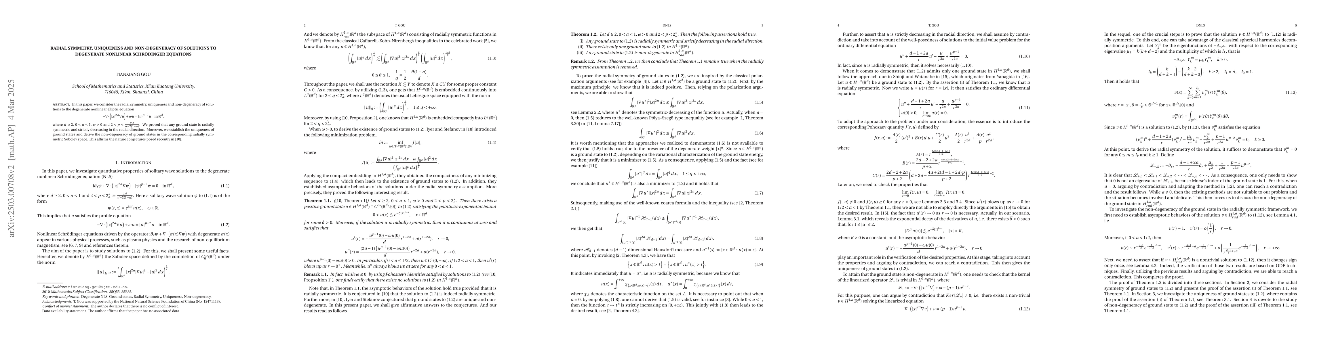 Thumbnail for Radial symmetry, uniqueness and non-degeneracy of solutions to
  degenerate nonlinear Schrödinger equations