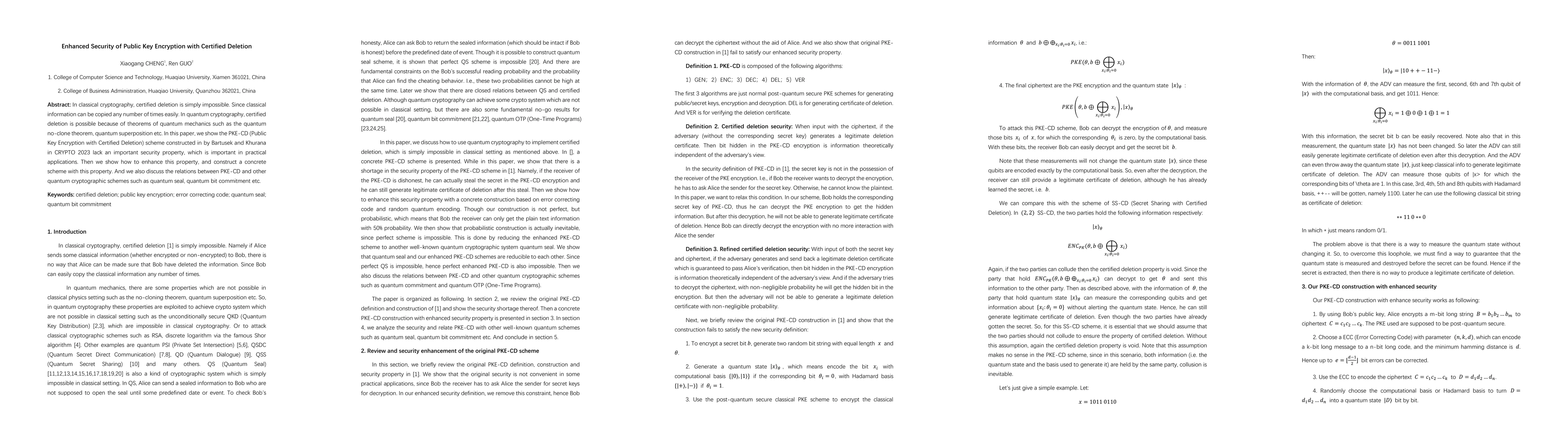 Thumbnail for Enhanced Security of Public Key Encryption with Certified Deletion