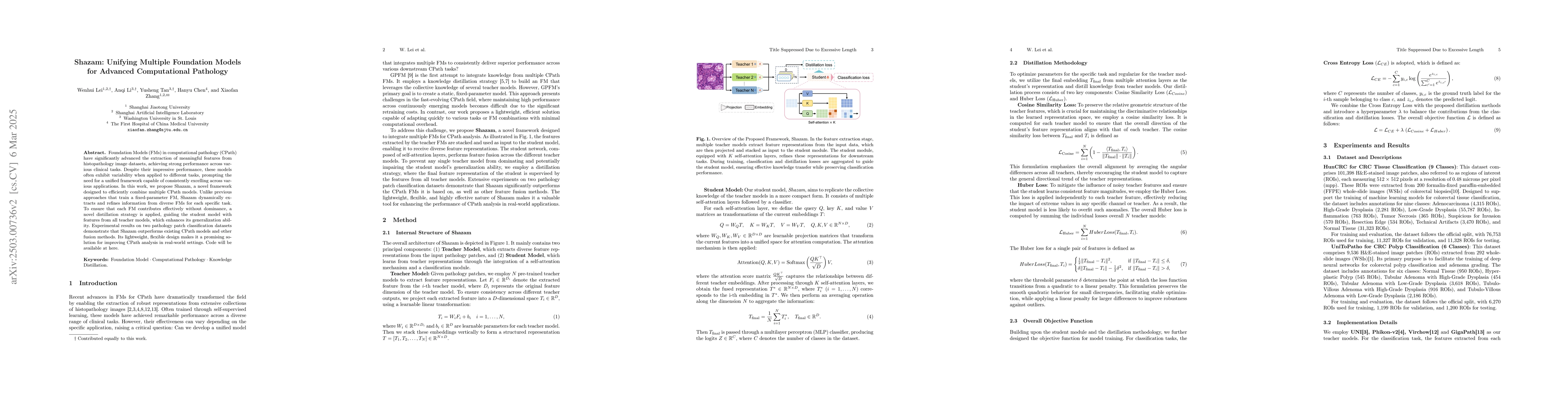 Thumbnail for Shazam: Unifying Multiple Foundation Models for Advanced Computational
  Pathology