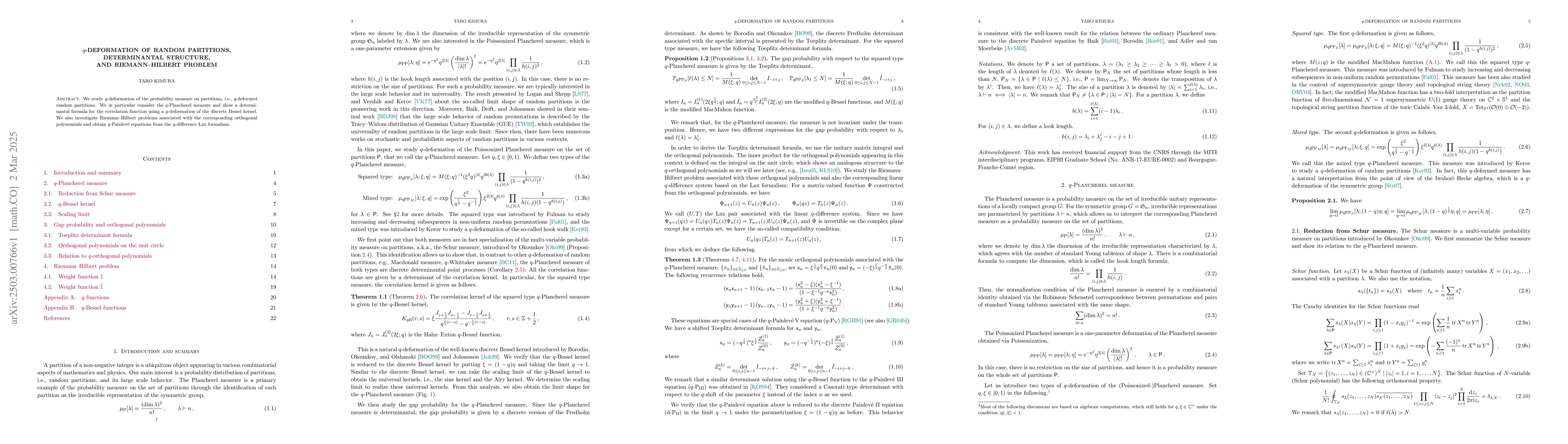 Thumbnail for $q$-deformation of random partitions, determinantal structure, and
  Riemann-Hilbert problem