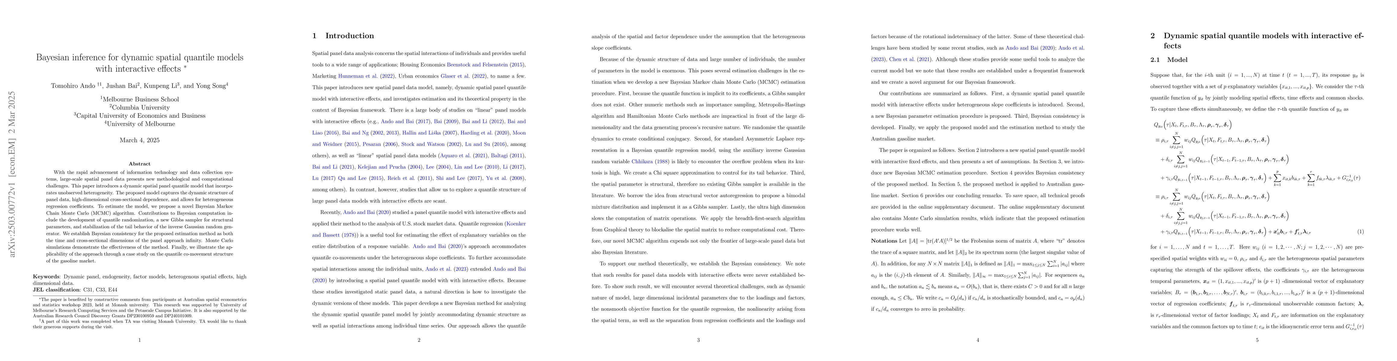 Thumbnail for Bayesian inference for dynamic spatial quantile models with interactive
  effects