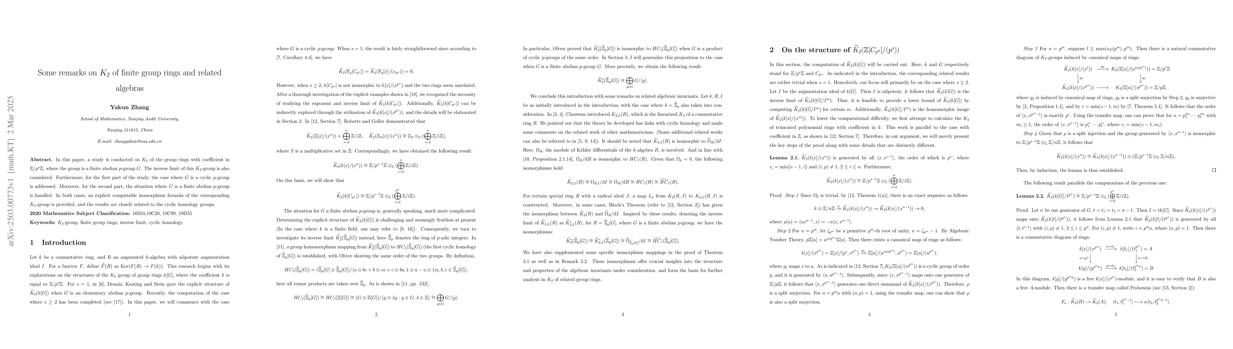 Thumbnail for Some remarks on $K_2$ of finite group rings and related algebras