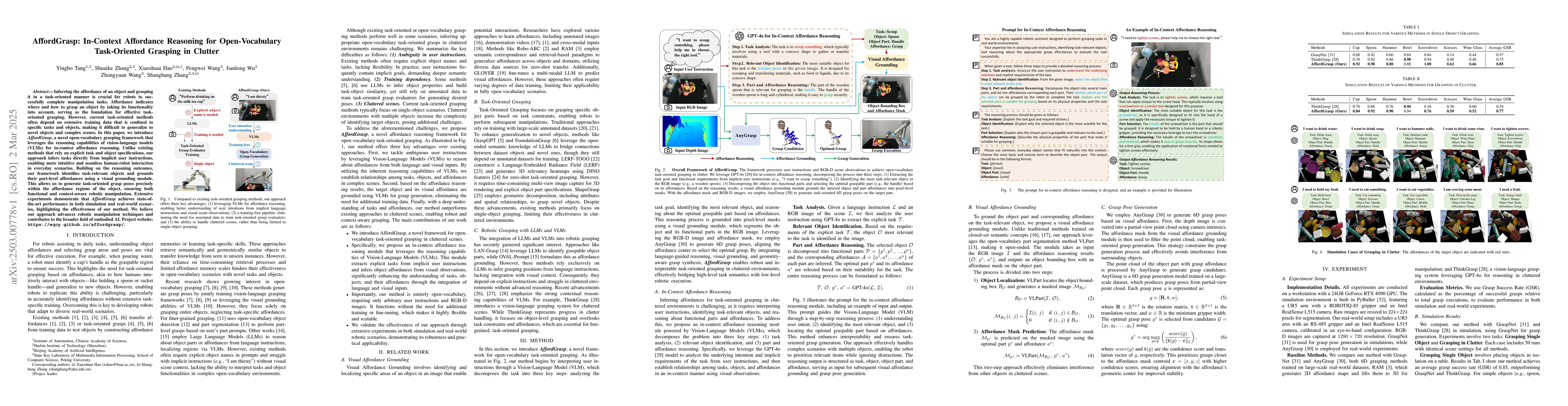 Thumbnail for AffordGrasp: In-Context Affordance Reasoning for Open-Vocabulary
  Task-Oriented Grasping in Clutter