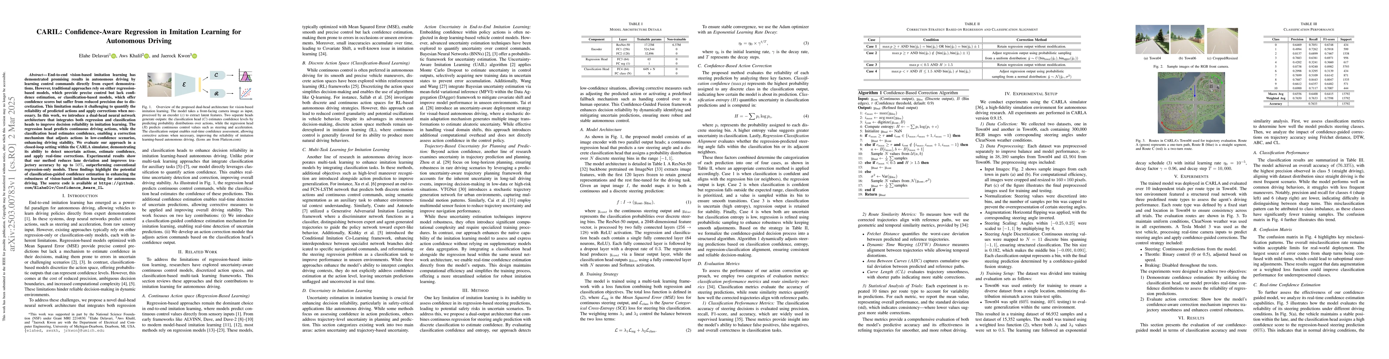 Thumbnail for CARIL: Confidence-Aware Regression in Imitation Learning for Autonomous
  Driving