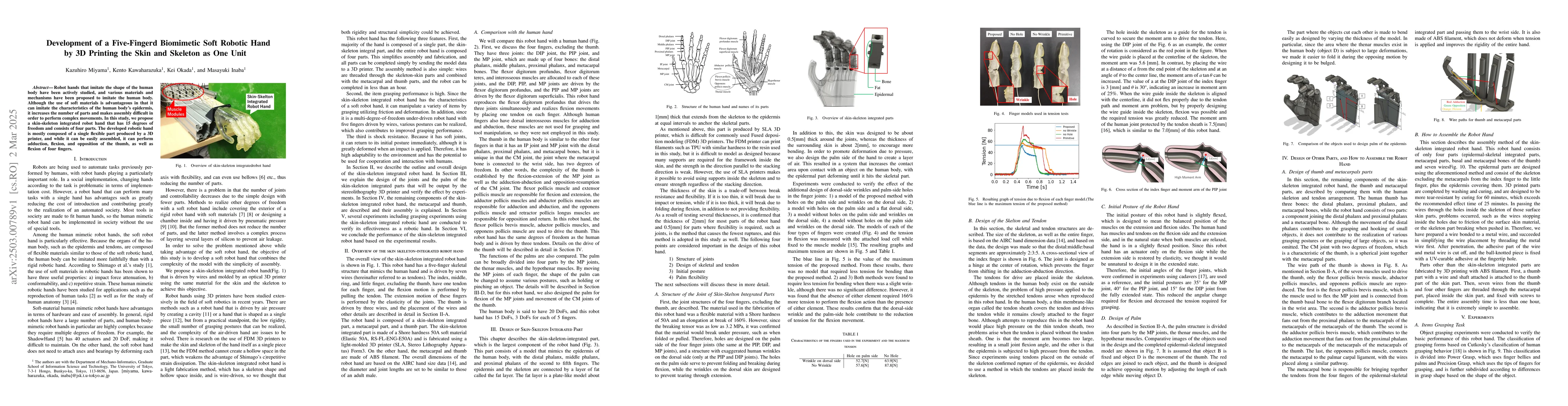 Thumbnail for Development of a Five-Fingerd Biomimetic Soft Robotic Hand by 3D
  Printing the Skin and Skeleton as One Unit