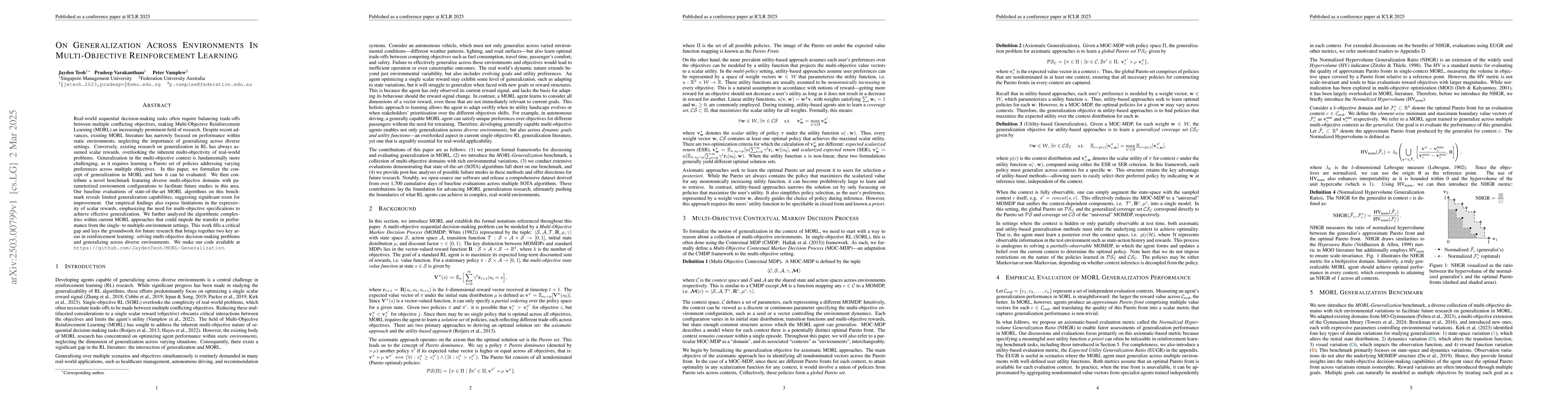 Thumbnail for On Generalization Across Environments In Multi-Objective Reinforcement
  Learning