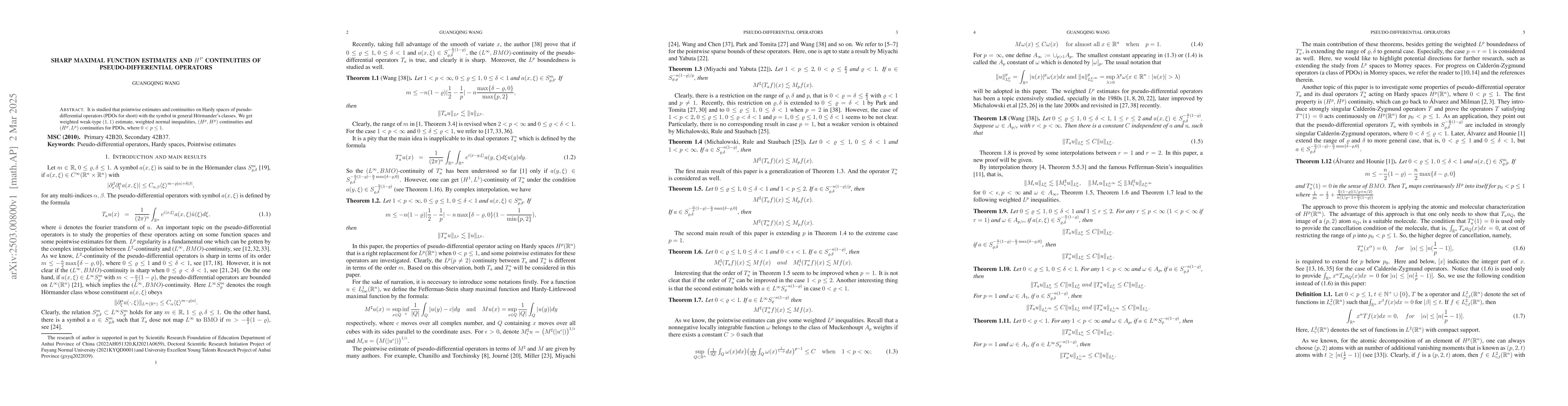 Thumbnail for Sharp maximal function estimates and $H^{p}$ continuities of
  pseudo-differential operators