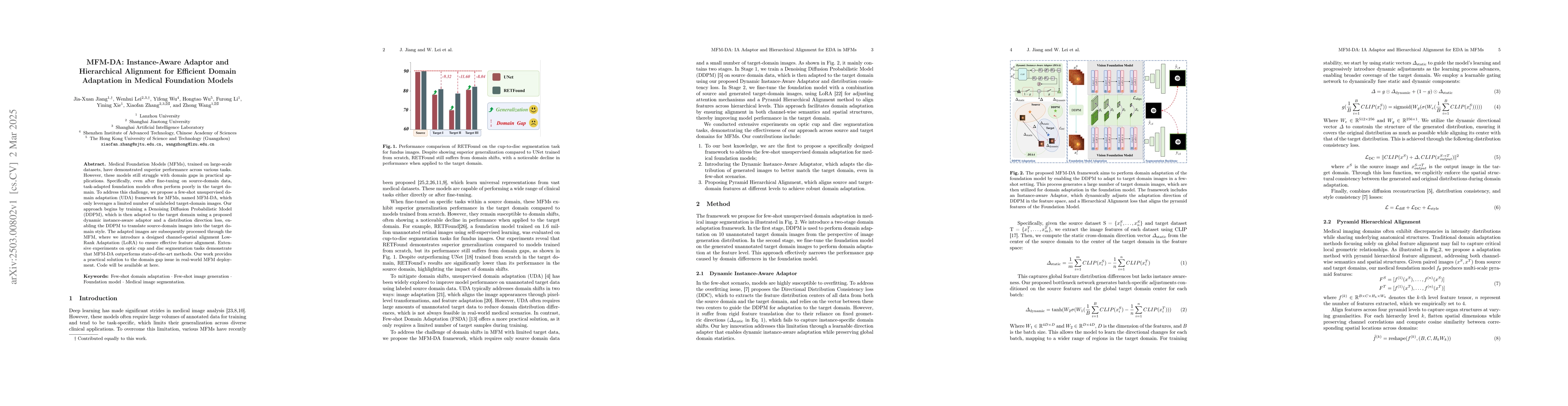Thumbnail for MFM-DA: Instance-Aware Adaptor and Hierarchical Alignment for Efficient
  Domain Adaptation in Medical Foundation Models