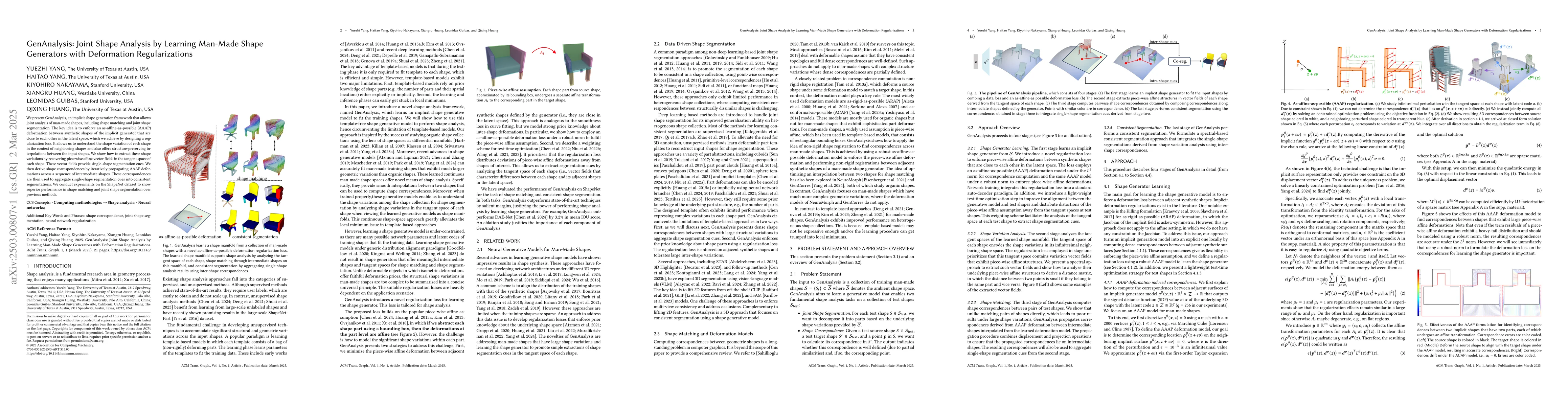 Thumbnail for GenAnalysis: Joint Shape Analysis by Learning Man-Made Shape Generators
  with Deformation Regularizations
