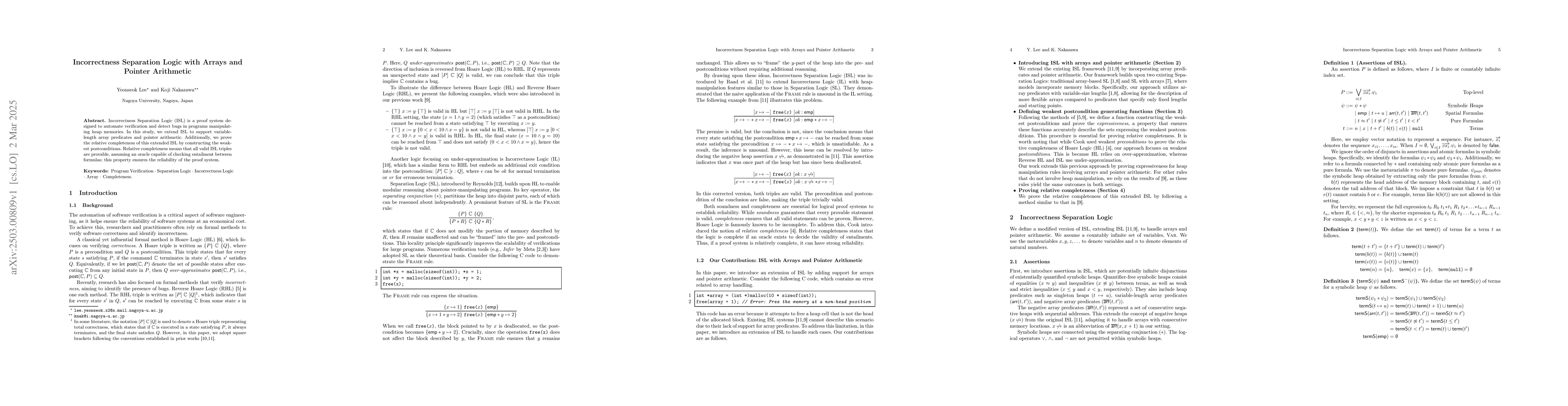Thumbnail for Incorrectness Separation Logic with Arrays and Pointer Arithmetic