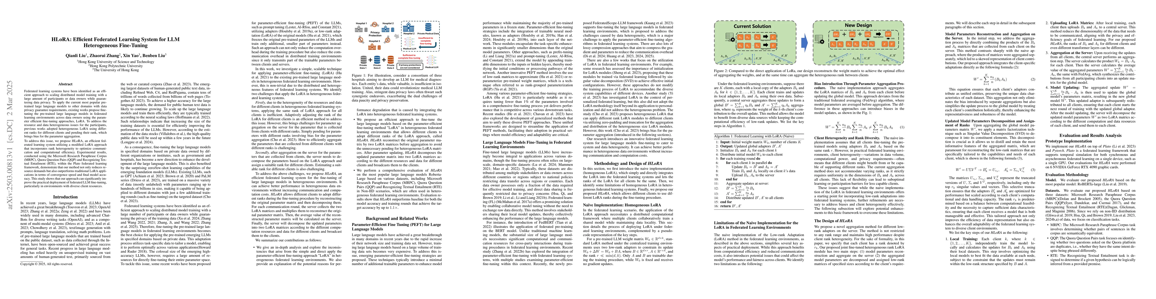 Thumbnail for HLoRA: Efficient Federated Learning System for LLM Heterogeneous
  Fine-Tuning