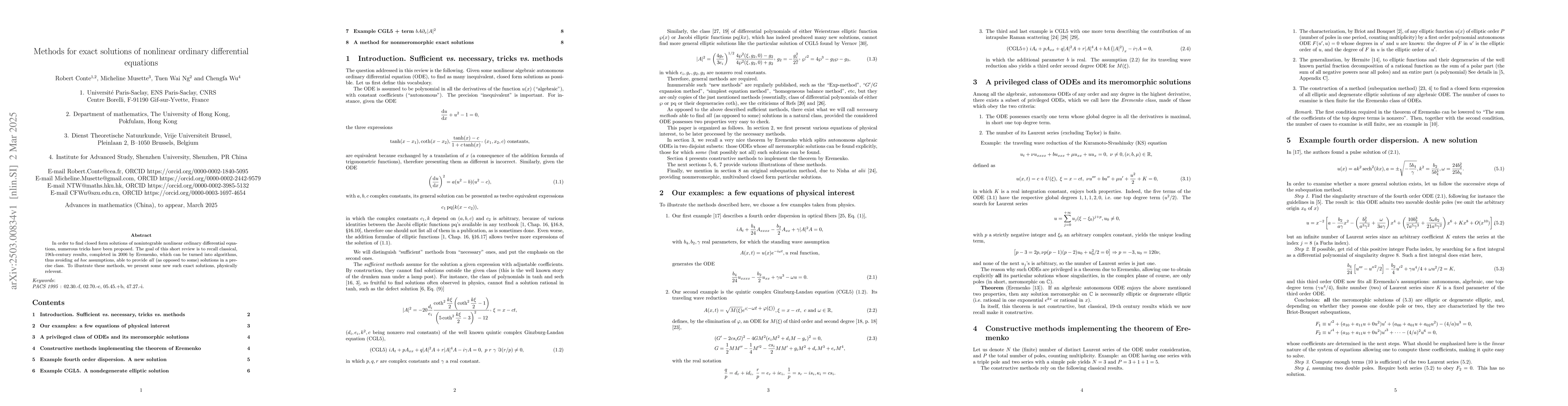 Thumbnail for Methods for exact solutions of nonlinear ordinary differential
  equations\