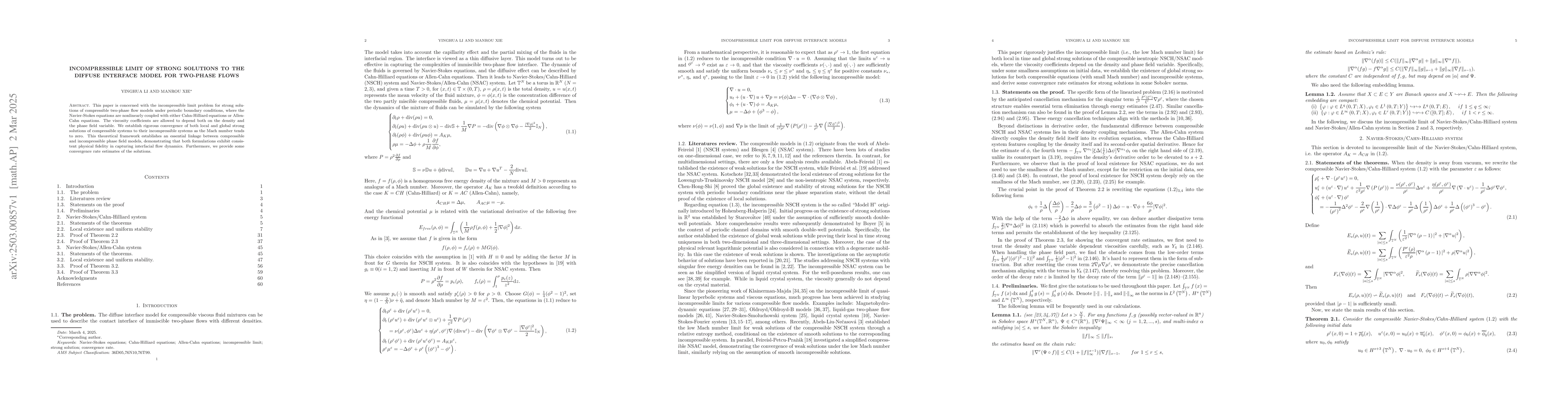 Thumbnail for Incompressible Limit of Strong Solutions to the Diffuse Interface Model
  for Two-phase Flows