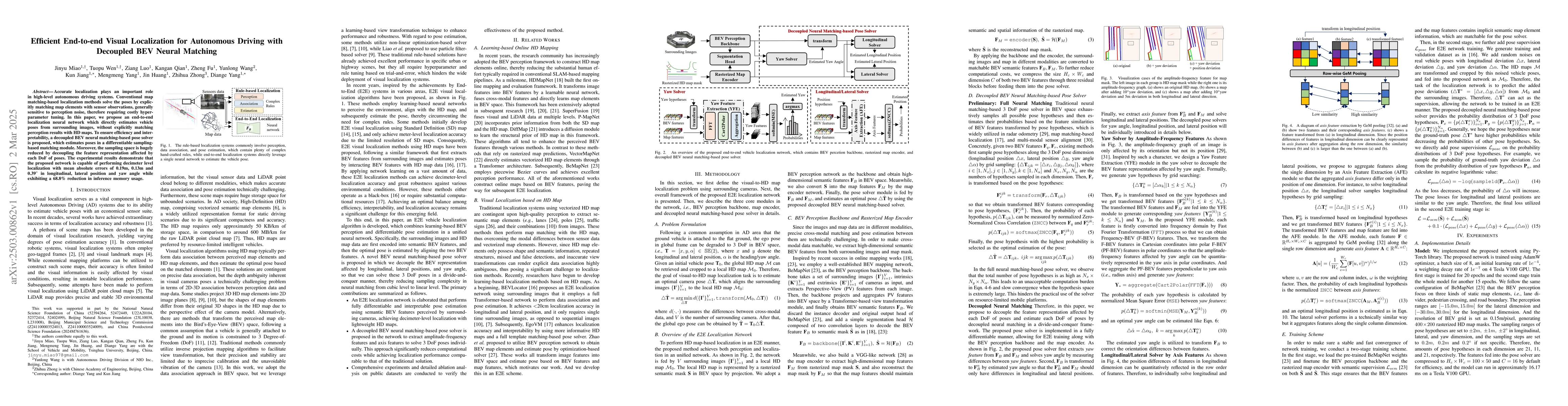 Thumbnail for Efficient End-to-end Visual Localization for Autonomous Driving with
  Decoupled BEV Neural Matching