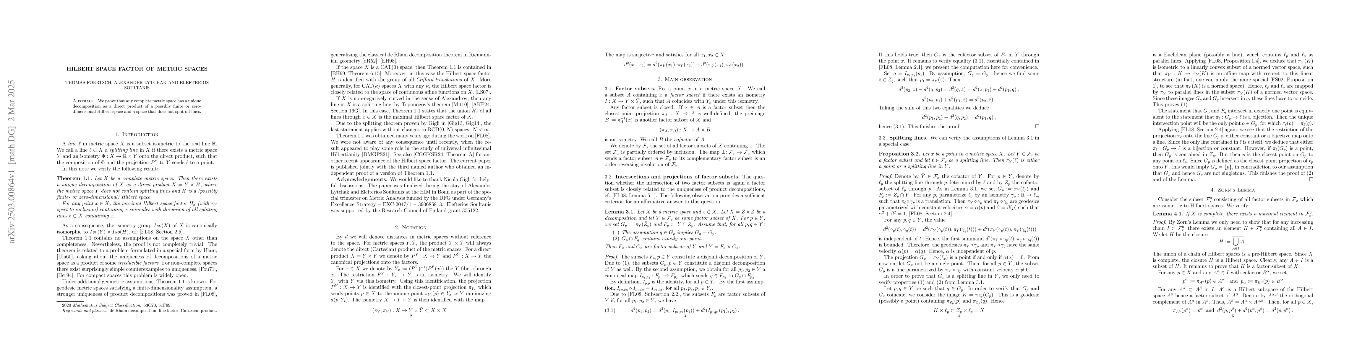 Thumbnail for Hilbert space factor of metric spaces