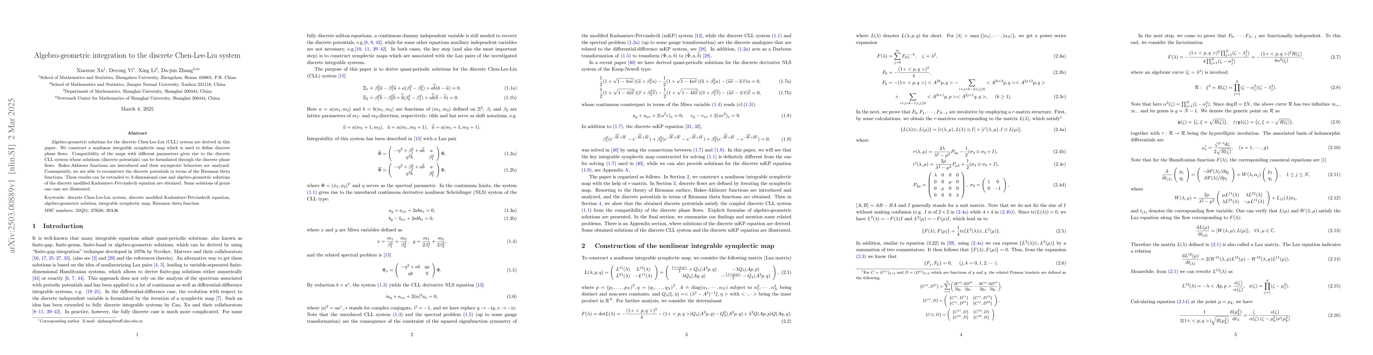 Thumbnail for Algebro-geometric integration to the discrete Chen-Lee-Liu system
