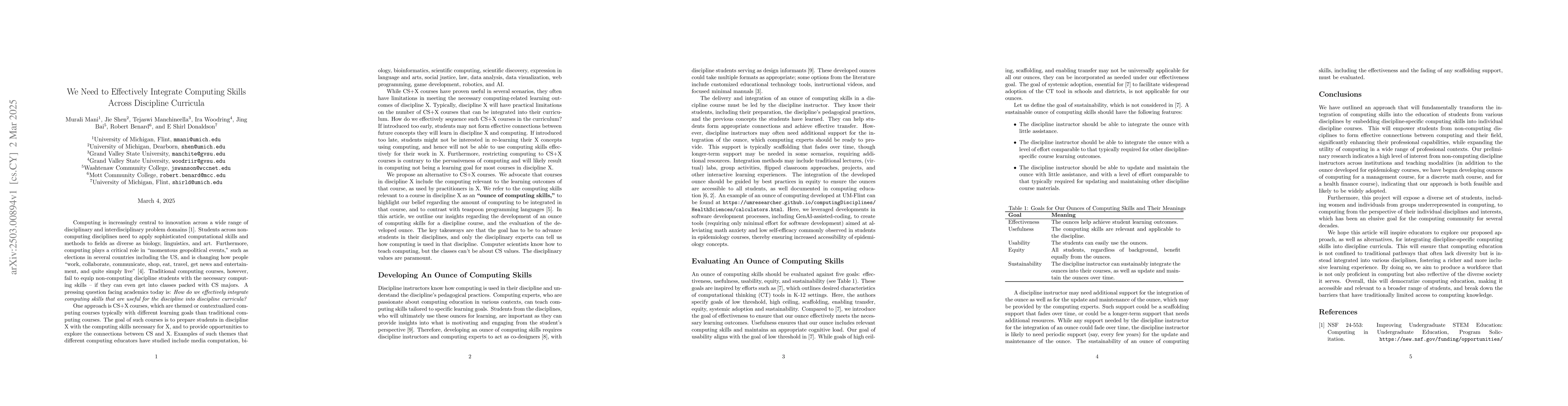 Thumbnail for We Need to Effectively Integrate Computing Skills Across Discipline
  Curricula