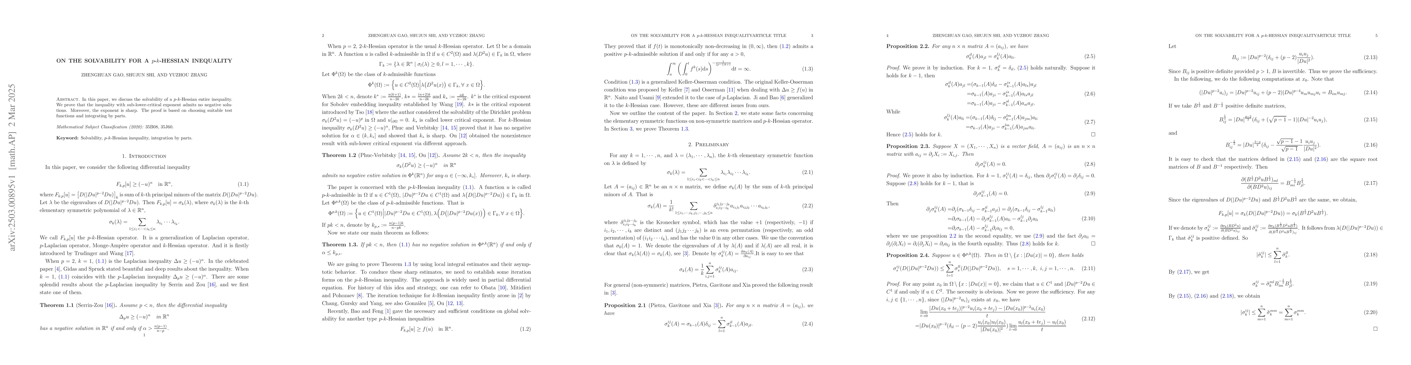 Thumbnail for On the solvability for a p-k-Hessian inequality
