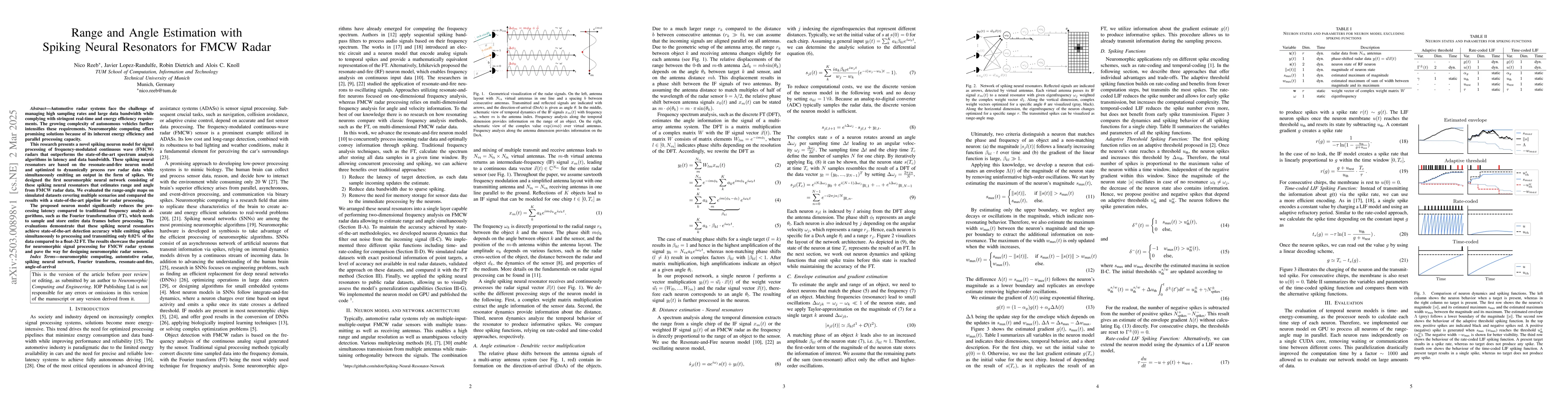 Thumbnail for Range and Angle Estimation with Spiking Neural Resonators for FMCW Radar