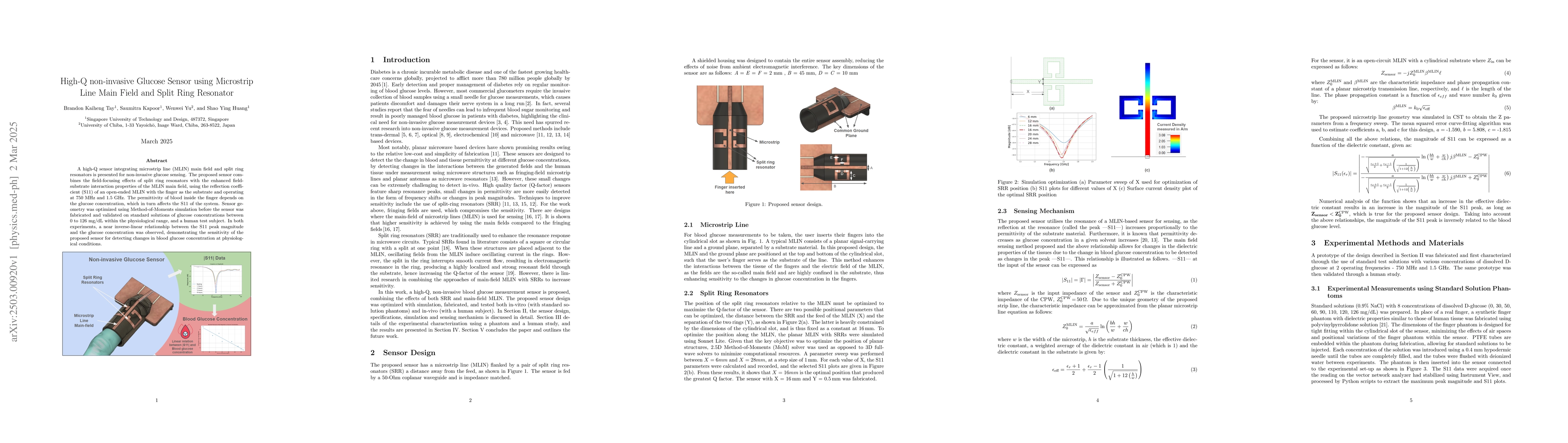 Thumbnail for High-Q non-invasive Glucose Sensor using MicrostripLine Main Field and
  Split Ring Resonator