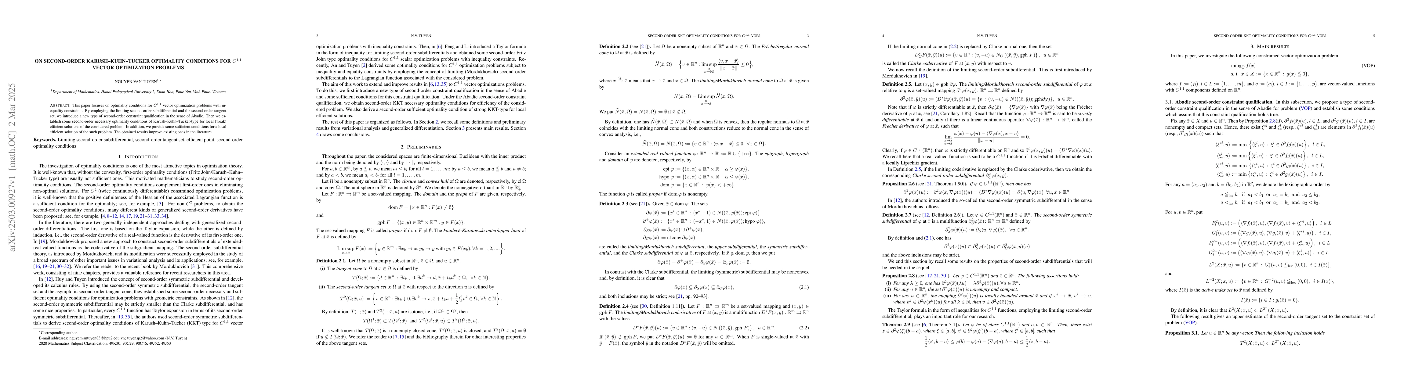 Thumbnail for On second-order Karush--Kuhn--Tucker optimality conditions for $C^{1,1}$
  vector optimization problems