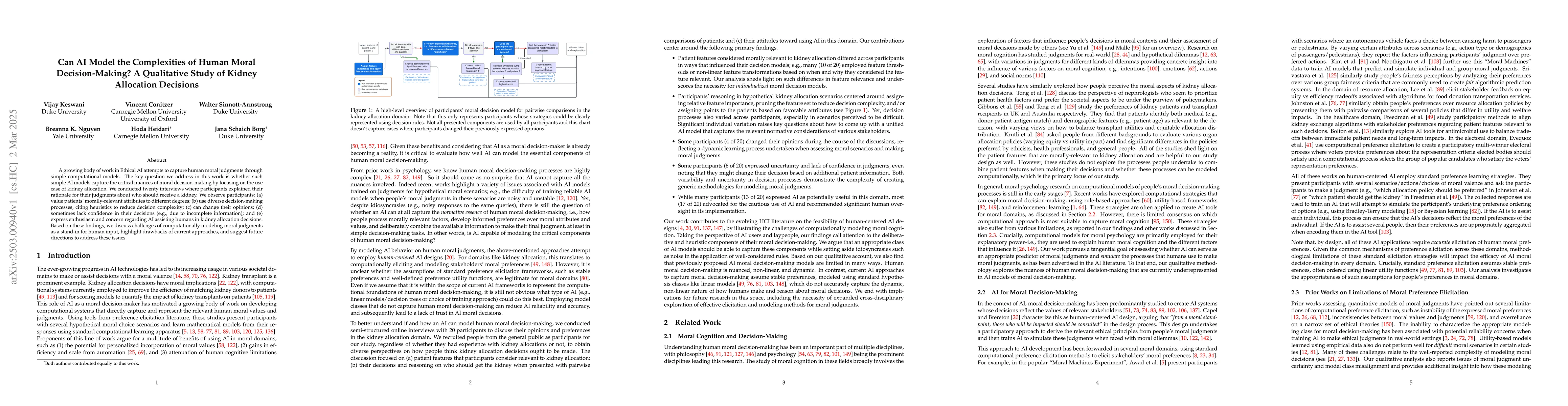 Thumbnail for Can AI Model the Complexities of Human Moral Decision-Making? A
  Qualitative Study of Kidney Allocation Decisions