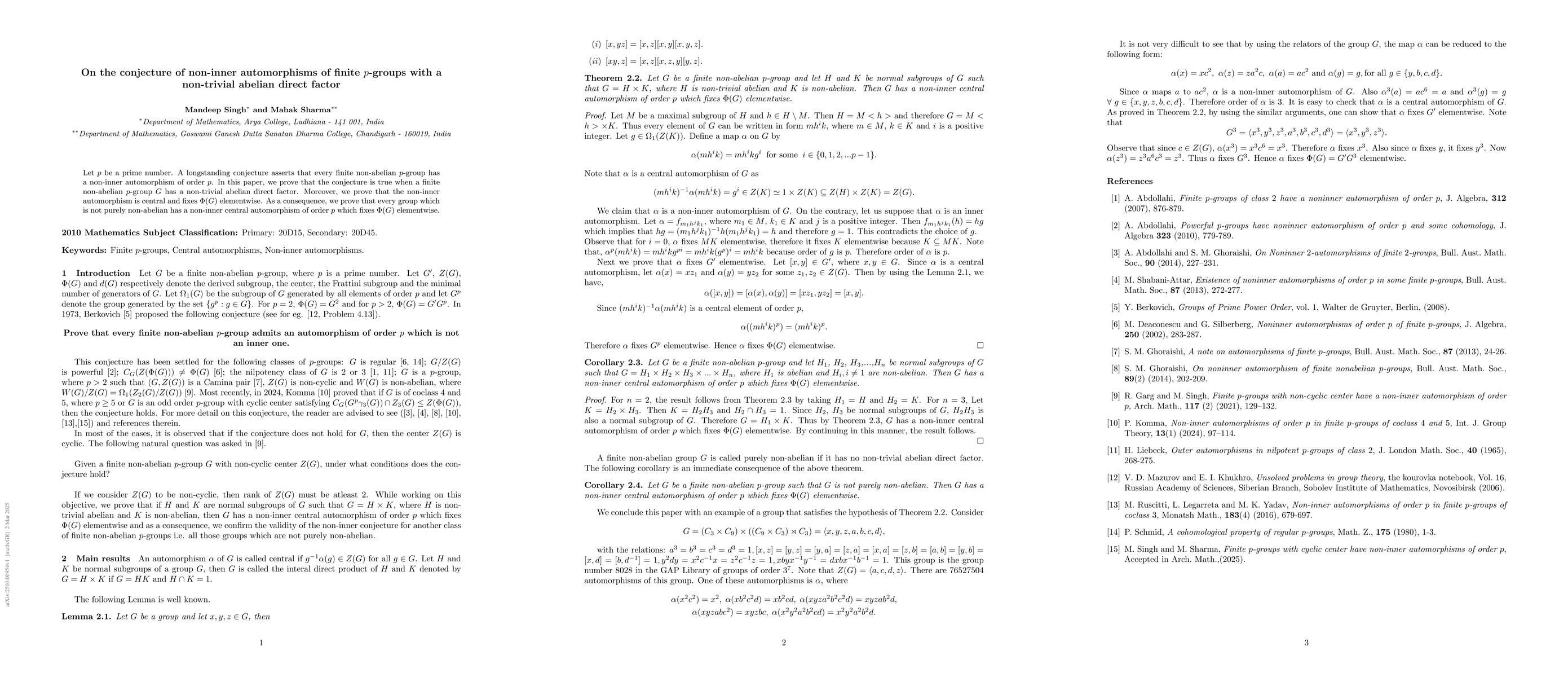 Thumbnail for On the conjecture of non-inner automorphisms of finite $p$-groups with a
  non-trivial abelian direct factor