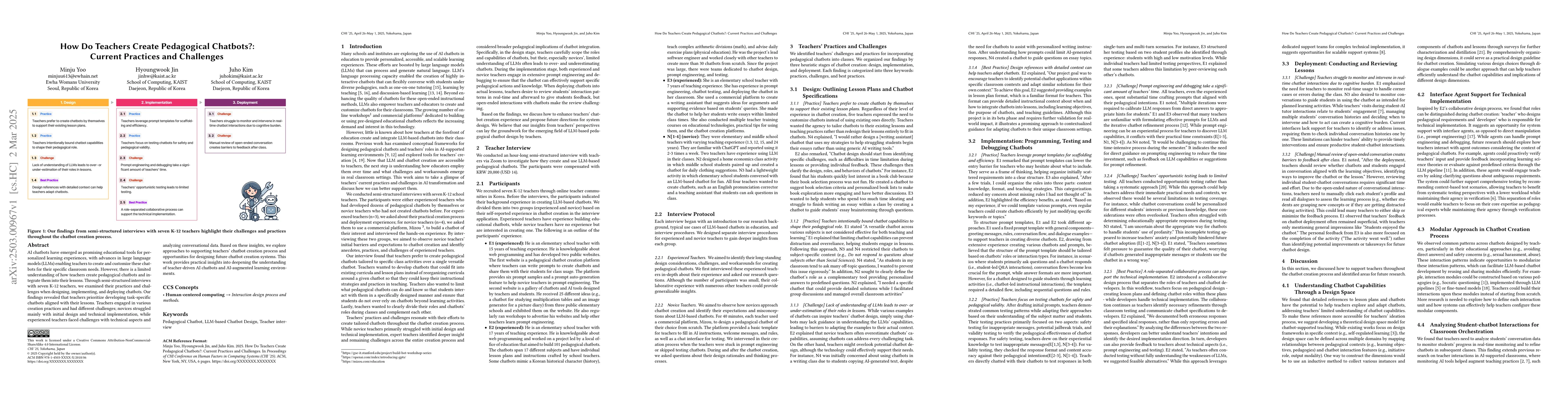 Thumbnail for How Do Teachers Create Pedagogical Chatbots?: Current Practices and
  Challenges