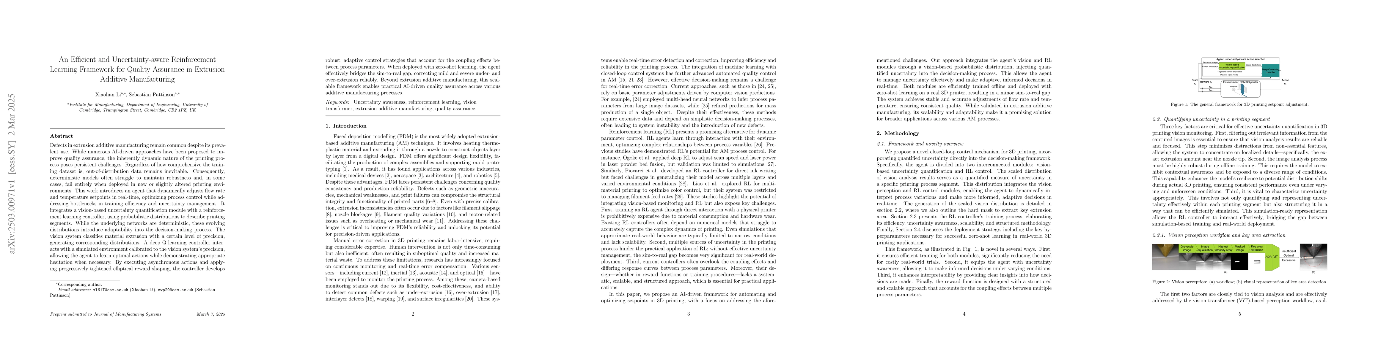 Thumbnail for An Efficient and Uncertainty-aware Reinforcement Learning Framework for
  Quality Assurance in Extrusion Additive Manufacturing