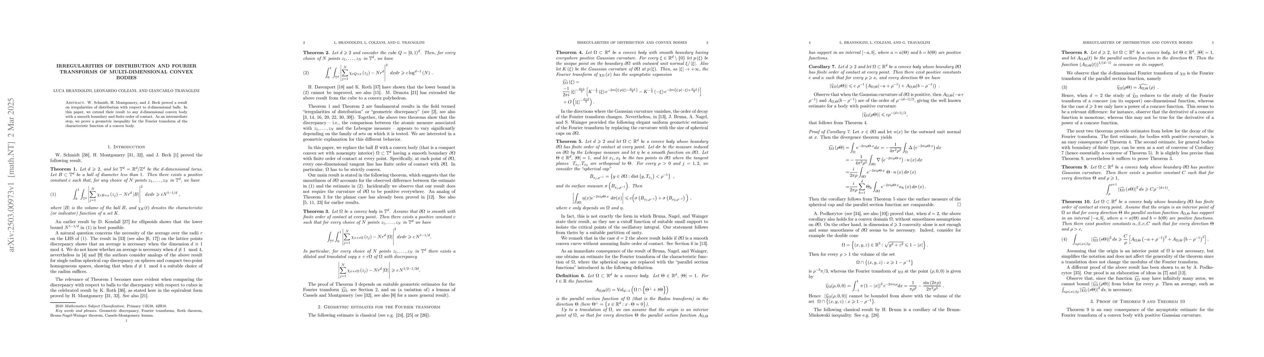 Thumbnail for Irregularities of distribution and Fourier transforms of
  multi-dimensional convex bodies